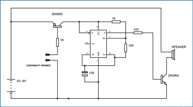 ساخت مدار ساده ی تست اتصال با استفاده از آی سی تایمر 555